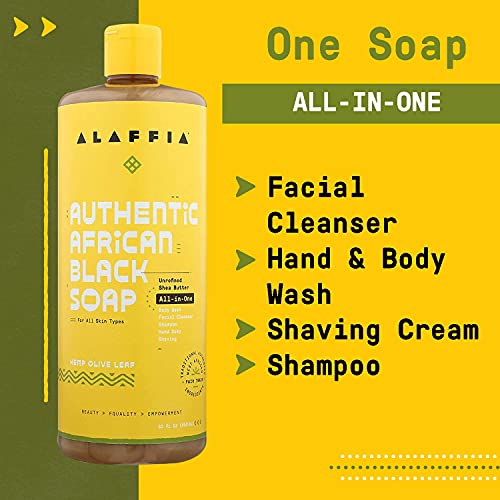 Alaffia Authentic African Black Soap - Detoxifying Body Wash, Face & Hair Cleanser - 32 Fl Oz