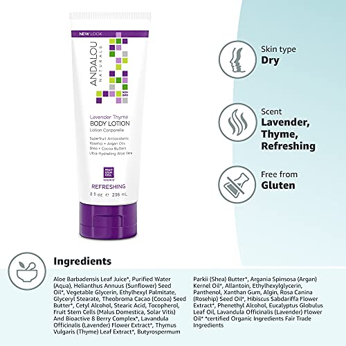 Andalou Naturals Body Lotion - Hydrates & Softens with Lavender Thyme, 8oz Organic Ingredients