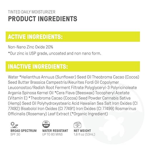 Raw Elements Tinted Daily Face Moisturizer - SPF 30, 95% Organic, Non-Nano Zinc Oxide - 1.8oz