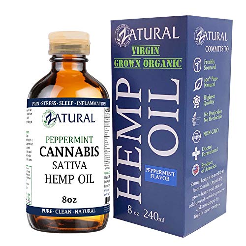 Zatural Hemp Oil - Rich in Omegas 3 & 6, Enhances Hair & Skin Moisture - 8oz Peppermint