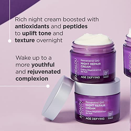 Andalou Naturals Resveratrol Q10 Night Cream - Revitalizes Dry Skin, Reduces Fine Lines - 1.7oz
