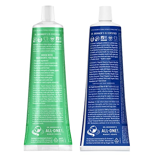 Dr. Bronner’s All-One Toothpaste Variety Pack - Fluoride-Free, 70% Organic, Vegan - 5oz, 2-Pack