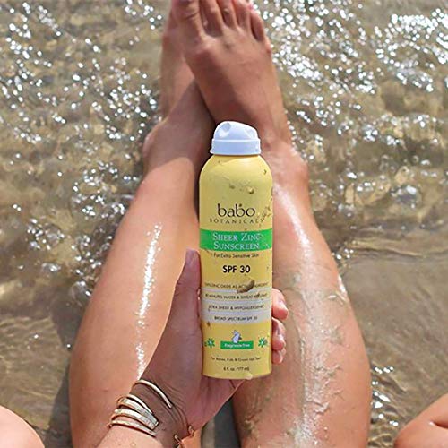 Babo Botanicals Sheer Zinc Sunscreen Spray SPF30 - Gentle, Water Resistant, Fragrance-Free - 6oz