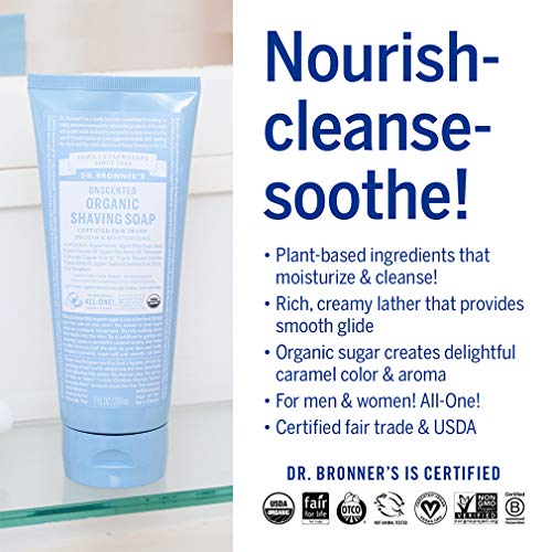 Dr. Bronner's Organic Shaving Soap - Moisturizes & Soothes with Fair Trade Ingredients - 7oz