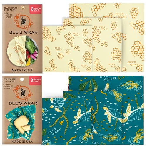 Bee's Wrap Reusable Beeswax Food Wraps - Natural, Toxin-Free, Assorted Sizes, 6 Pack