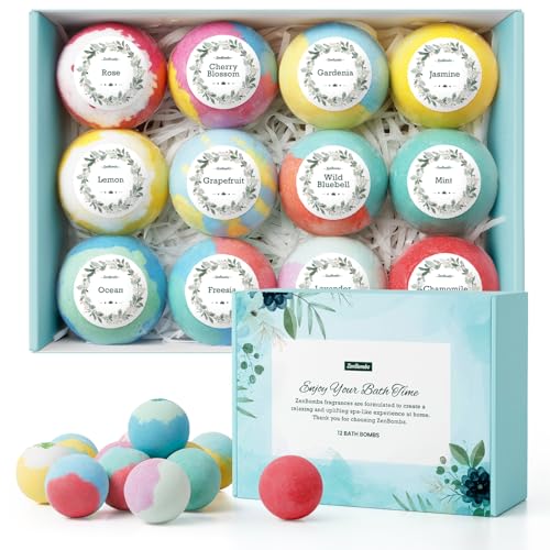 ZenBombs Bath Bombs - Nourishing Shea Butter, 12 Unique Fragrances, 2.19oz Each