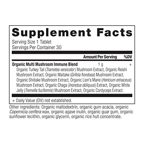 Ancient Nutrition Mushroom Supplement - Immune Support, Stress Response, Organic - 30 Tablets