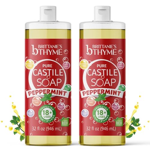 Brittanie's Thyme Hand Soap - Nourishing Cleanser with Organic Olive Oil & Peppermint - 32oz, 2 Pack