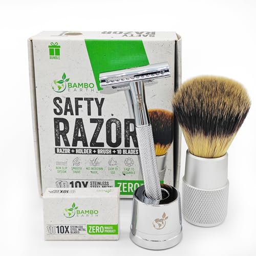 BAMBOEARTH Double Edge Safety Razor - Smooth Shave, 10 Stainless Steel Blades - Travel-Friendly
