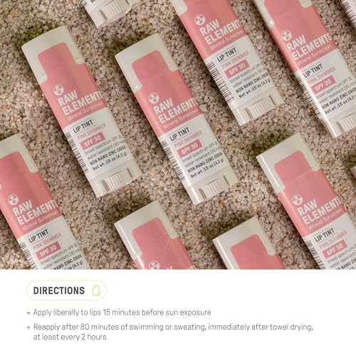 Raw Elements Pink Lip Shimmer - Broad Spectrum SPF 30, Water Resistant, Reef-Safe - 0.15oz