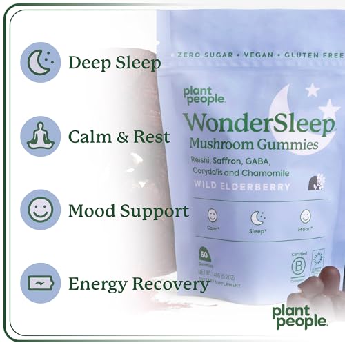 Plant People WonderSleep Mushroom Gummies - Relaxing Herbal Blend, Vegan, 60 Count