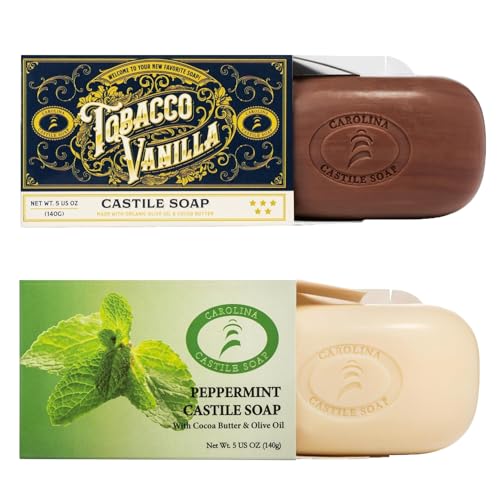 Carolina Castile Soap Body Wash Bar - Gentle Hydration, Luxurious Tobacco Vanilla & Peppermint - 5oz