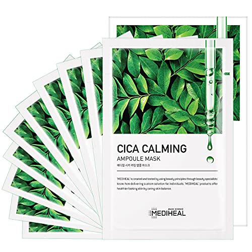 Mediheal Cica Calming Ampoule Face Mask - Soothes Irritated Skin, Hydrating Tencel Sheets - 10 Pack