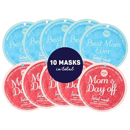 SpaLife Made for Mama Facial Mask Duo - Rejuvenating, Hydrating, Natural Fruit Extracts - 10 Pack