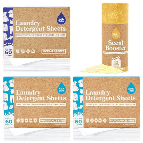 Nativ Tales Laundry Detergent Sheets Kit - Deep Clean, Safe for Sensitive Skin - 60 Sheets Unscented