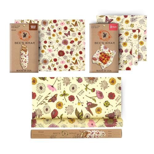 Bee's Wrap Reusable Vegan Food Wraps - Organic Cotton, Natural Seal, Assorted Sizes (3 Pack)