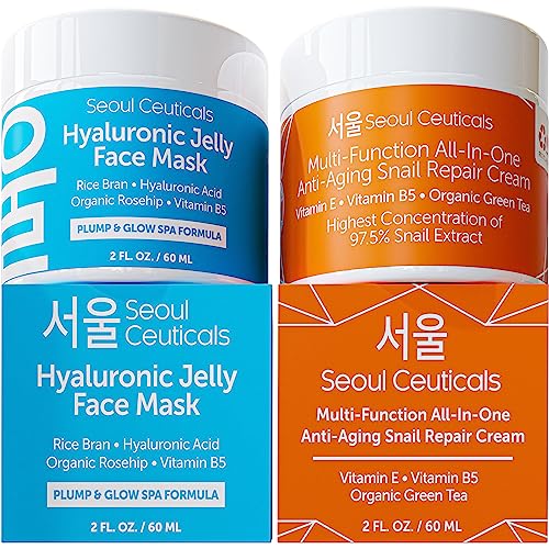 SeoulCeuticals Korean Skin Care Set - Hydrating Snail Cream & Jelly Mask for Youthful Glow - 2 Items