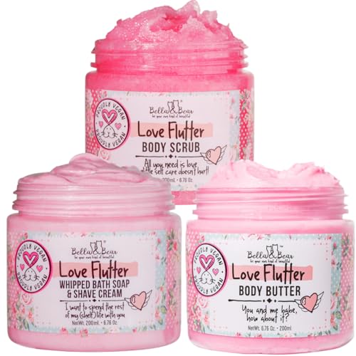 Bella & Bear Bath & Body Gift Set - Exfoliate, Moisturize, Vegan & Cruelty-Free - 4-Piece Bundle