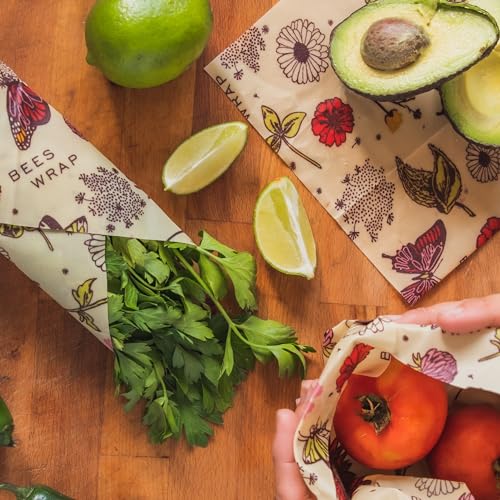 Bee's Wrap Reusable Vegan Food Wraps - Organic, Toxin-Free, 3 Sizes for Fresh Food Storage