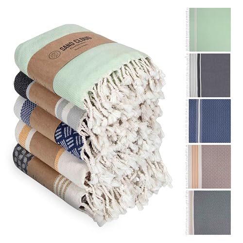 Sand Cloud Turkish Beach Towel Set - Quick Dry, Organic Cotton, Sand Resistant - 5 Assorted Towels