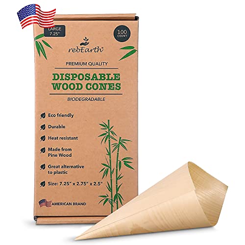 rebEarth Food Serving Cones - Durable, Heat Resistant Pinewood, BPA-Free - 5" Small, 100 Count