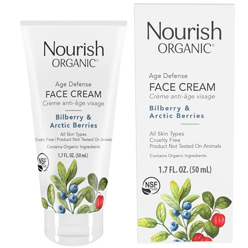 Nourish Organic Face Cream - Age Defense with Bilberry & Arctic Berries, 1.7 Oz + Cotton Round