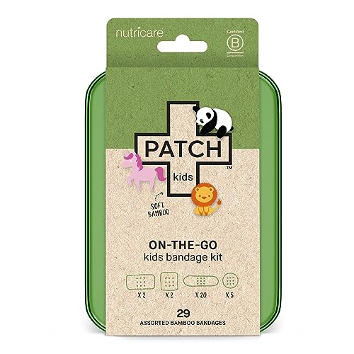 Patch Kids Bamboo Bandage Kit - Hypoallergenic, Non-Toxic, Cute Prints - 29 Count