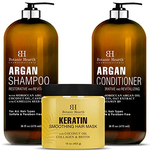 Botanic Hearth Hair Care Set - Nourishing Argan Shampoo & Conditioner, Repairing Keratin Mask - 16oz