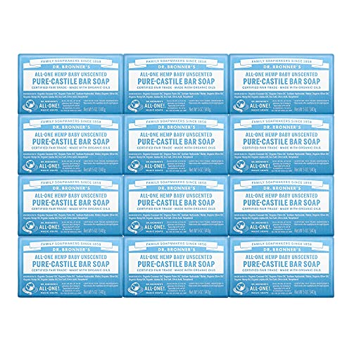 Dr. Bronner's Pure-Castile Bar Soap - Gentle for Sensitive Skin, Organic Oils - 5oz, 12-Pack