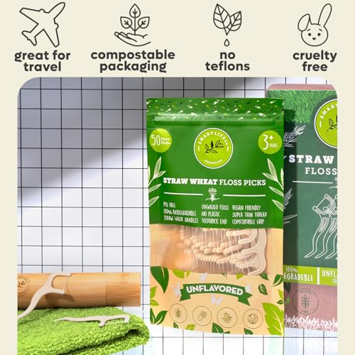 SMARTLIFECO Biodegradable Floss Picks - Gentle on Gums, Plant-Based, Vegan - 100ct