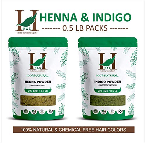 H&C Herbal Ingredients Expert Henna & Indigo Powder - 100% Natural Hair Color - 1lb Value Pack