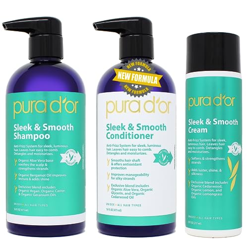 PURA D'OR Hair Care Set - Frizz Control, Deep Hydration, Nourishing Oils - 3-Piece Bundle