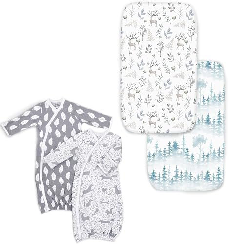 Organic Cotton Baby Gift Set - Soft Sheets & Kimono Gowns, GOTS Certified, 0-6 Mo