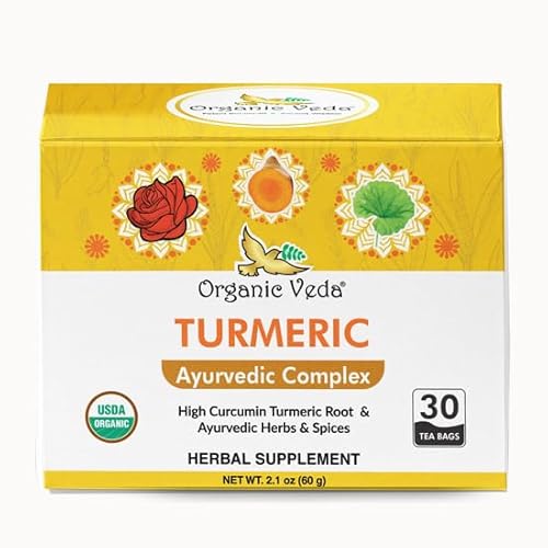 Organic Veda Turmeric Tea - Antioxidants, Immunity Boost, Caffeine Free - 30 Tea Bags