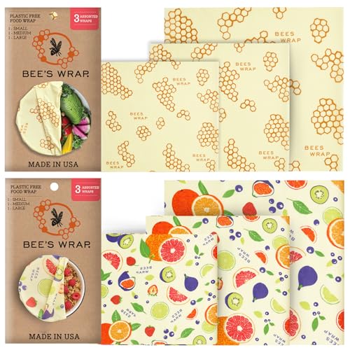 Bee's Wrap Reusable Beeswax Food Wraps - Natural Freshness, Organic Cotton, 3 Sizes