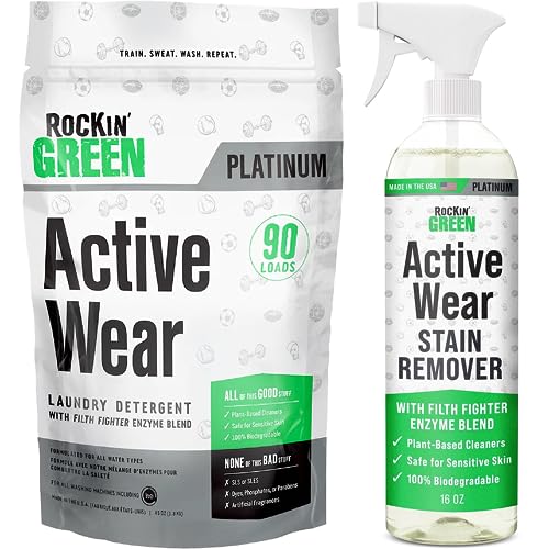 Rockin' Green Laundry Detergent - Tough Stain Remover, Plant-Based & Biodegradable - 90 Loads