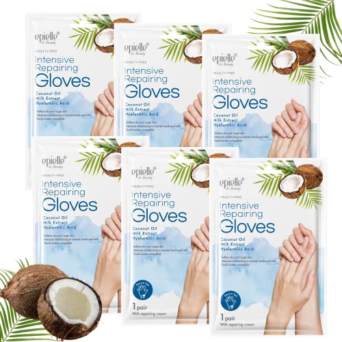 Epielle Moisturizing Gloves - Intensive Repair for Dry Hands, Coconut Oil & Hyaluronic Acid - 6 Pack