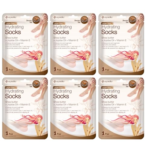 Epielle Hydrating Foot Masks - Deep Moisturizing Shea Butter & Jojoba Oil, 6pk for Cracked Heels