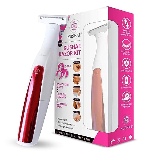 Kushae 3-in-1 Razor Kit for Women - Safe Shaving, Eyebrow Shaping, Waterproof - Rechargeable