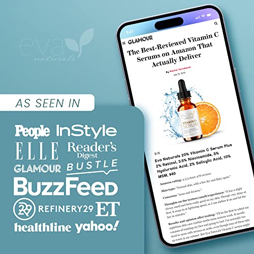 Eva Naturals Vitamin C Face Serum - Reduces Dark Spots & Wrinkles, Hydrating & Brightening - 1oz
