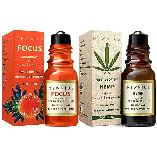 Muiz Aromatherapy Roll-On Blends - Boost Focus & Ease Stress with Natural Essential Oils - 2 Pack