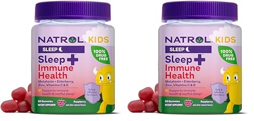 Natrol Kids Sleep+ Gummies - Melatonin, Zinc, Vitamin C & D, Elderberry - 50 Count Pack of 2
