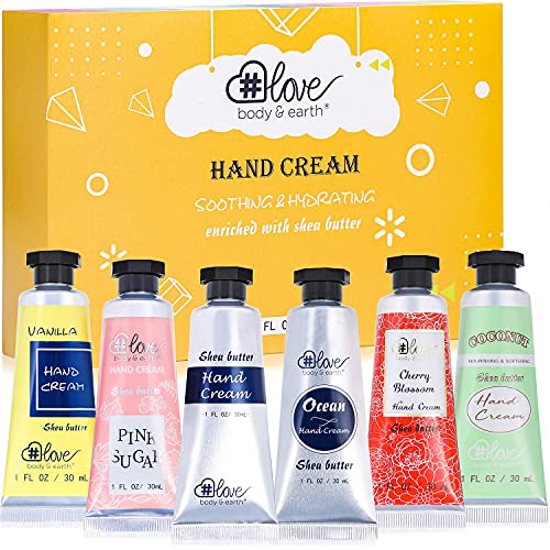 BODY & EARTH Hand Care Set - Hydrating Creams with Shea Butter, 6 Fragrances - Travel Size