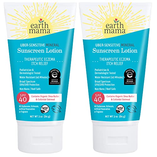 Earth Mama Mineral Sunscreen SPF 40 - Eczema Safe, Non-Nano Zinc, Organic Oatmeal - 3oz, 2-Pack
