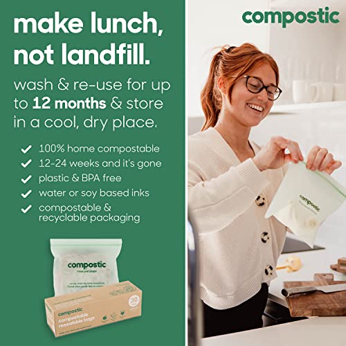 Compostic Compost Bags - 100% Compostable, Durable & Non-Toxic, 60 Resealable Sandwich & Gallon Bags