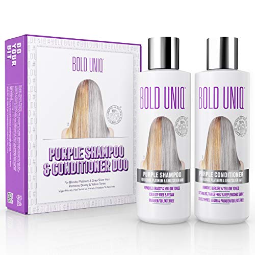 Bold Uniq Purple Toning Shampoo & Conditioner Set - Eliminates Brassy Tones - Vegan - 8 Fl Oz