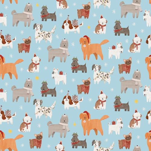 Waterleaf Paper Co. Gift Wrap - 100% Dissolvable, Compostable, Christmas Dogs Design - 4 Sq Ft