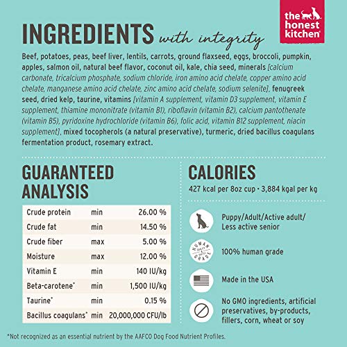 The Honest Kitchen Human Grade Beef Dry Dog Food - Complete Nutrition, 5 lb Bag