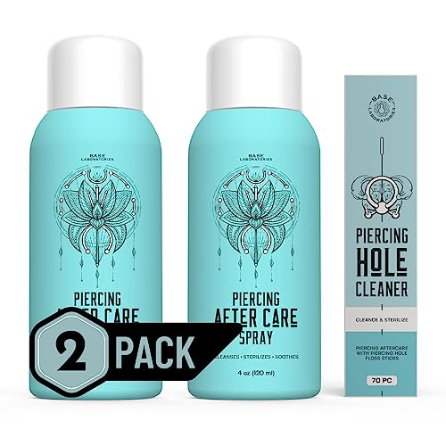 BASE LABORATORIES Piercing Aftercare Spray Kit - Saline Solution for Quick Healing, 8oz
