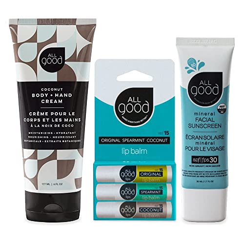 All Good Body Lotion Set - Nourishing Hydration, SPF 15 Lip Balm & Facial Sunscreen - 6oz